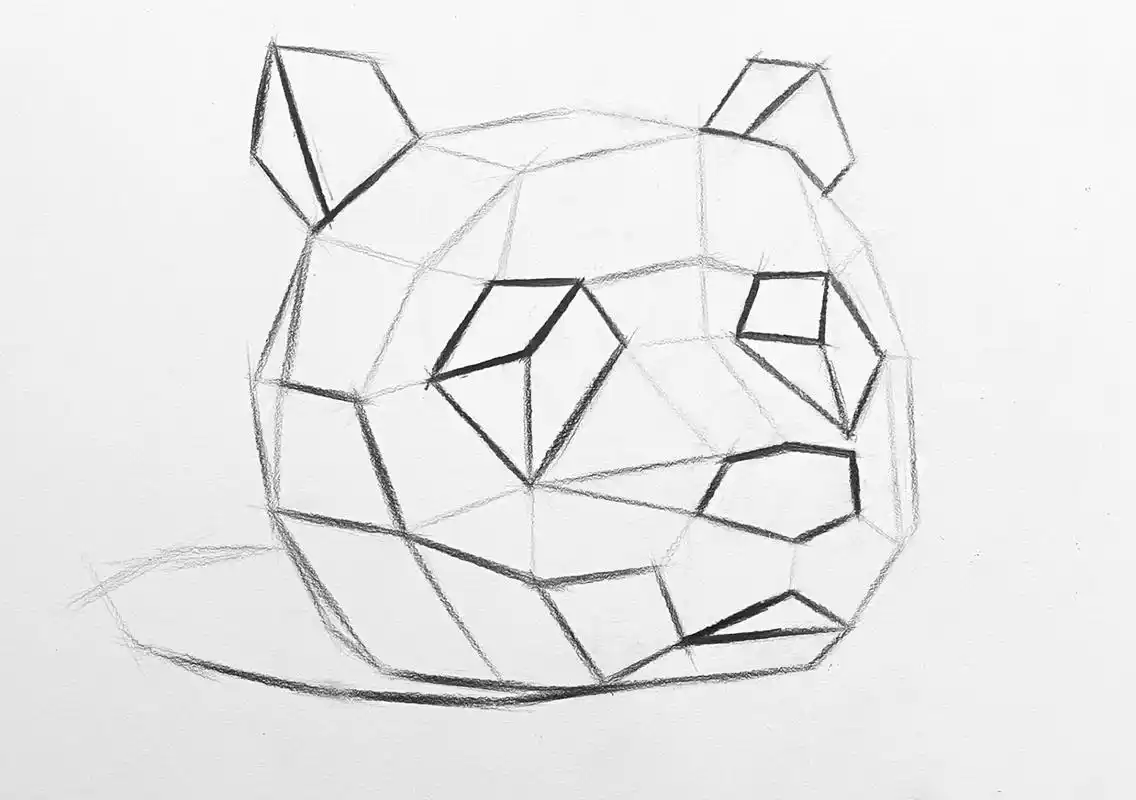 熊猫面具步骤(几何体阶段的创意素描) 虽然划分为静物一类,但实则在