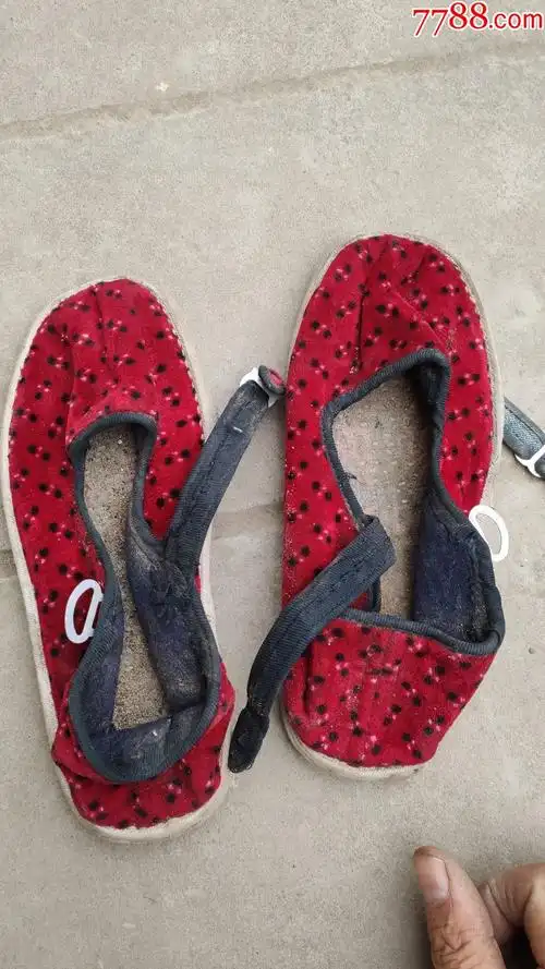 男女鞋靴旧鞋女士一带布鞋千层手纳底红花色绒面37码手工制作