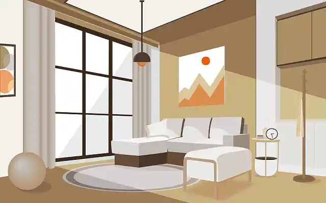 扁平家居插画装修客厅沙发室内场景图家具元素侧面视角png素材