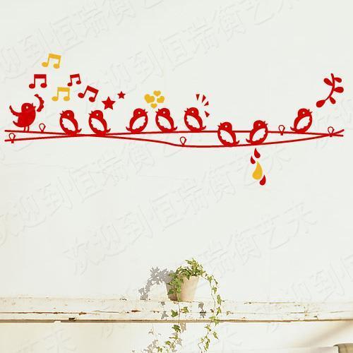 音乐教室装饰墙贴 布置 创意幼儿园音乐玻璃窗贴纸电线杆小鸟唱歌