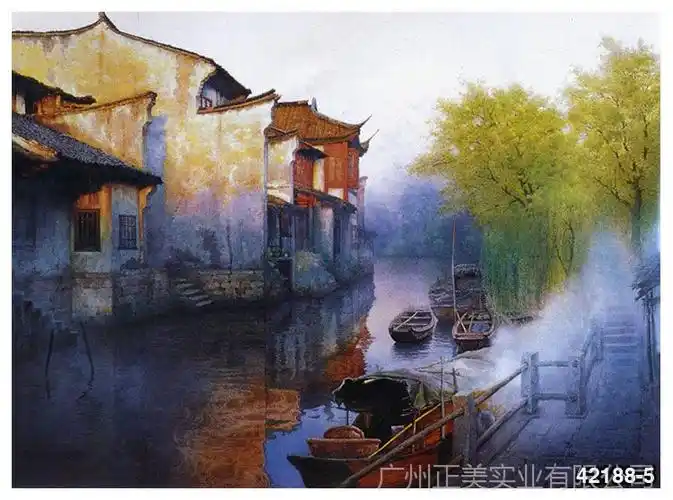 客厅壁纸餐厅火锅饭店背景墙江南水乡大型壁画墙纸中式风景水墨画