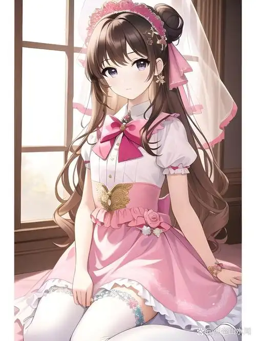 粉红可爱连衣裙装女孩,动漫二次元绘画人物