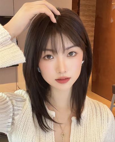 小鱼假发女中长发网红时尚内扣锁骨发型自然圆脸直发全头套假头发