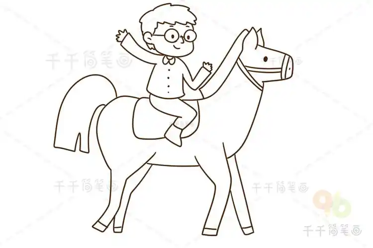 一起来画骑马的男生简笔画吧!练习马术的男生简笔画
