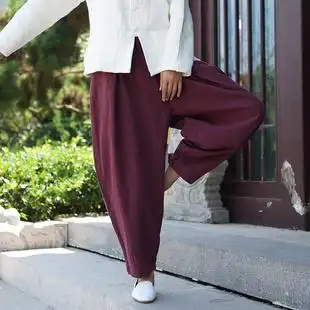 春秋亚麻太极裤灯笼裤宽松打坐裤