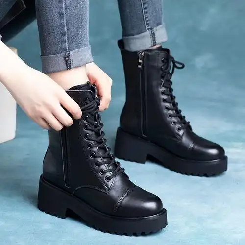 大东马丁靴女2021新款真皮皮鞋女鞋厚底短靴马丁靴