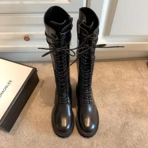 ann骑士靴女真皮系带高筒长靴2021秋冬新款长筒马丁靴不过膝靴子