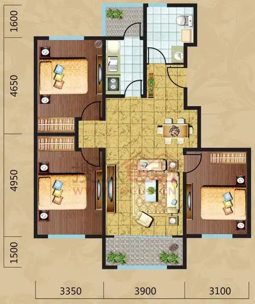 三室两厅一卫一厨约108.00平k