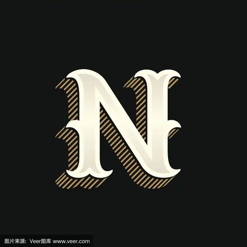 n字母图标在复古西方风格与线条阴影.