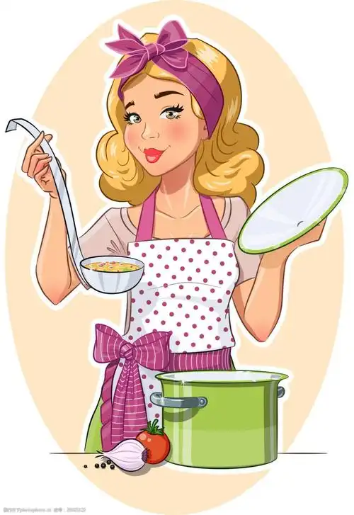 趣味时尚熬汤的妈妈插画