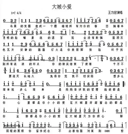 《大城小爱》(王力宏演唱)_歌谱简谱_歌词简介_曲谱资料 - 无为居