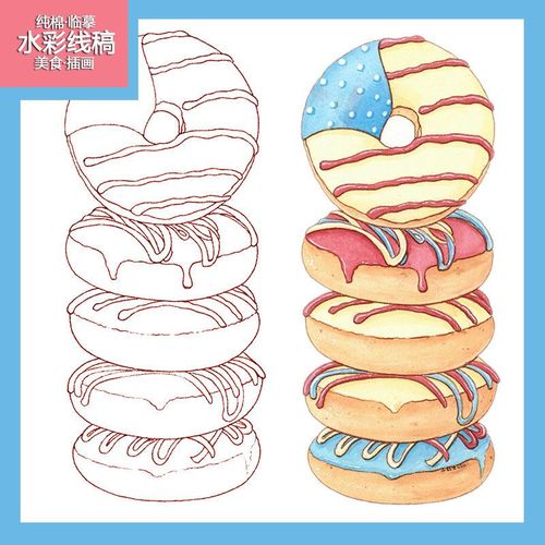 美食小吃甜点手账新手初学水彩线稿填色纸彩铅马克笔临摹纸涂色本