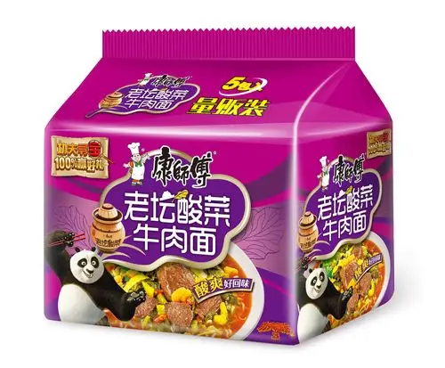 康师傅经典老坛酸菜牛肉面五连包袋面方便面袋装泡面速食食品