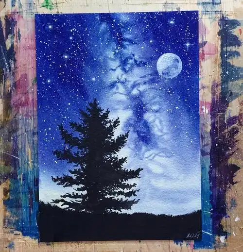 一天一张水彩练习打卡星空系列水彩画