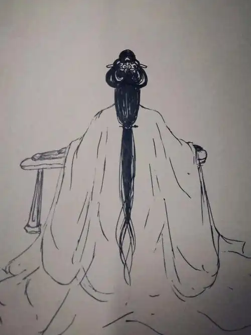 手绘古风女子背影多年前的一张画