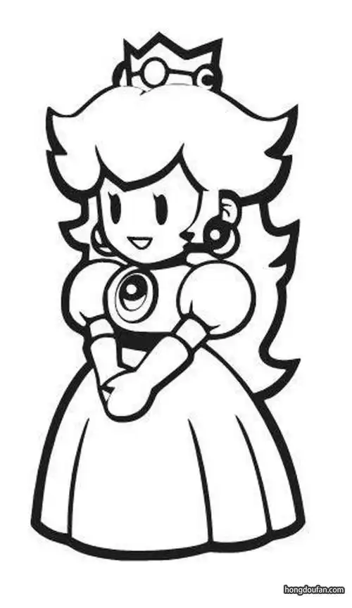 微笑的碧奇公主涂色简笔画大全!马里奥涂色大全