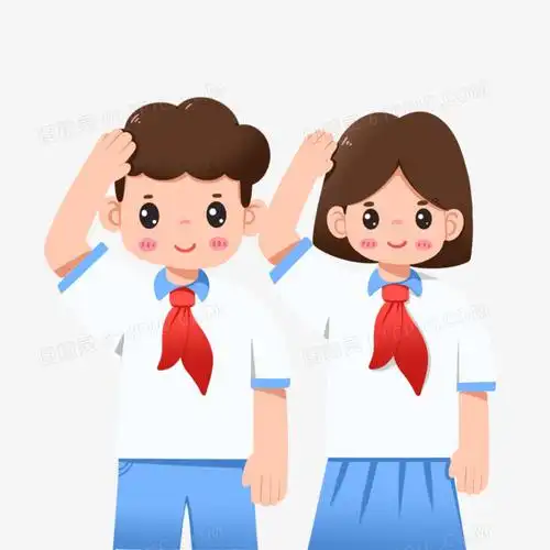 手绘穿着蓝色校服小学生敬礼免抠元素