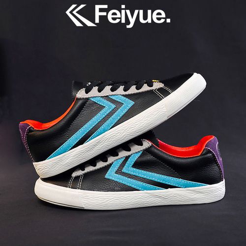 飞跃女鞋透气薄款休闲鞋黑色回力皮面板鞋低帮软底时尚街拍学生鞋