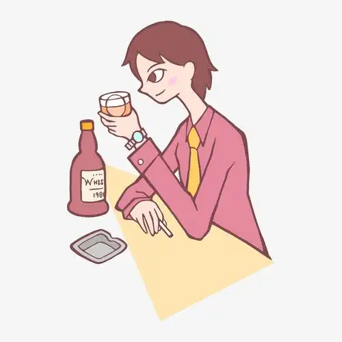 工笔手绘喝酒的男人