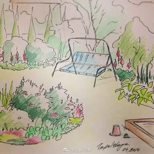 国外设计师花园花境设计手绘图