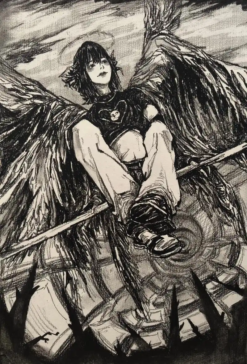 高二速写创作.#图文种草机 #手绘动漫人物 作品名《天使》  - 抖音