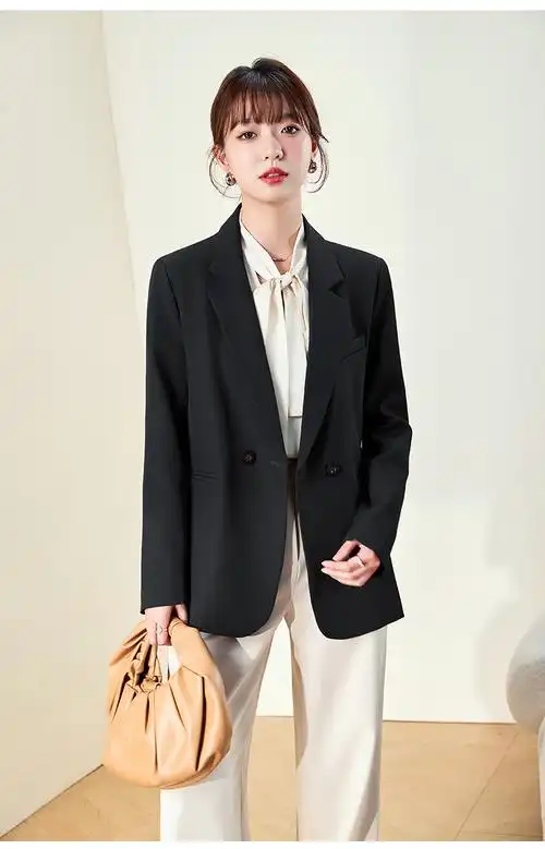 时尚纯色西服外套女2024秋冬新款休闲百搭ol简约干练气质长袖西装