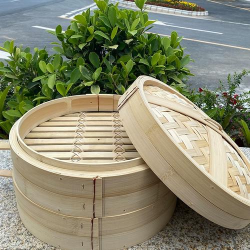 大号家用竹笼屉手柄竹编加高加深蒸锅包子店竹蒸笼商用铁锅笼屉