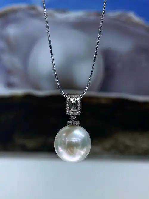 维纳斯澳白珍珠小冰糖方钻吊坠项链私人定制