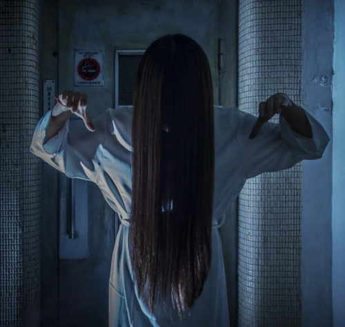 这张就是贞子的动作,黑发披肩,遮挡面部,电影内恐怖片的主角