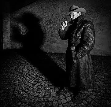 男人,帽子,皮革,外套,烟,雪茄,影子,背影,夜晚,德国,欧洲