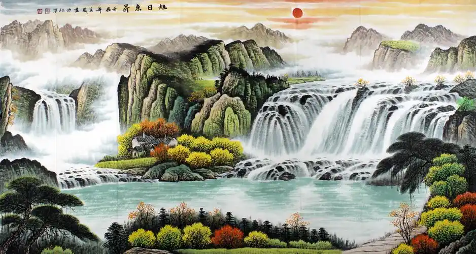 沙发背景墙山水画 - 聚宝盆山水画 - 99字画网