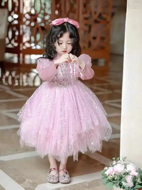 爱莎公主裙子女童秋冬加绒冰雪奇缘连衣裙小女孩新年衣服拜年礼服