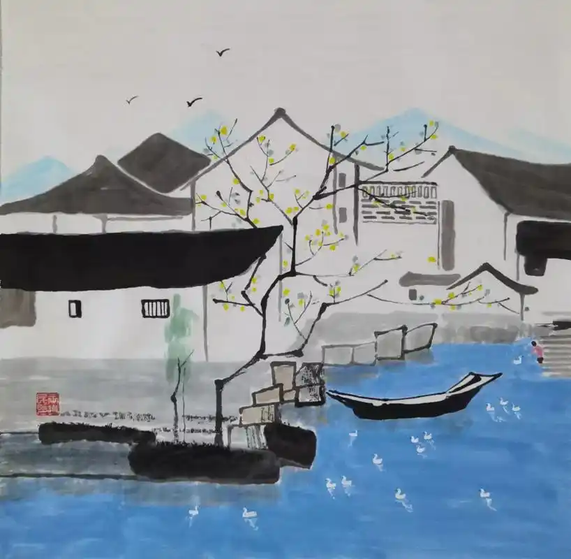 水墨画《江南水乡》#日常#心有暖阳吉祥平安#静心坚持 - 抖音