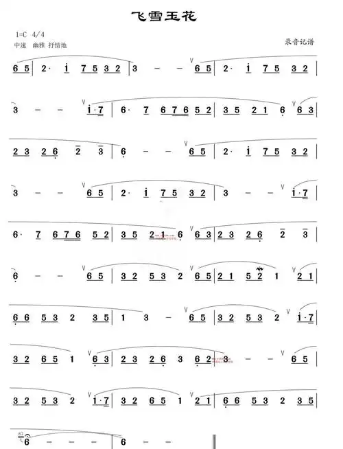 飞雪玉花 笛子谱,箫谱 简谱