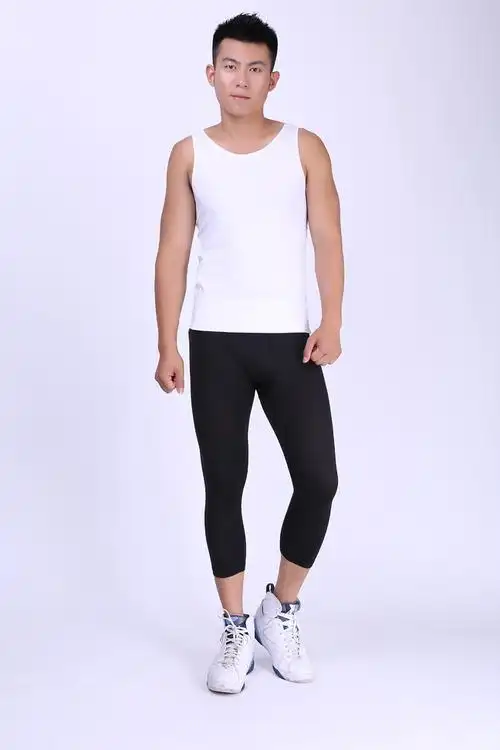 高弹篮球裤运动紧身七分裤男夏打底裤白色弹力压缩跑步健身紧身裤