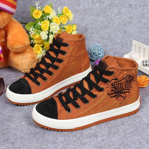 包邮 一步赢秋款帆布鞋女高帮板鞋休闲学生韩版系带潮女单鞋bby女鞋子