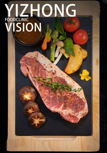 高端牛排餐盘西餐木质高级感黑色石板托盘长方形战斧牛排盘子餐具