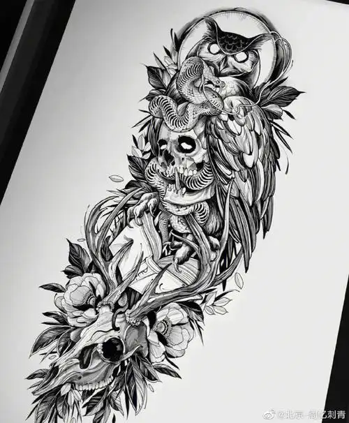纹身图案分享酷炫暗黑哥特风纹身#纹身分享##纹身设计##暗黑纹身手稿