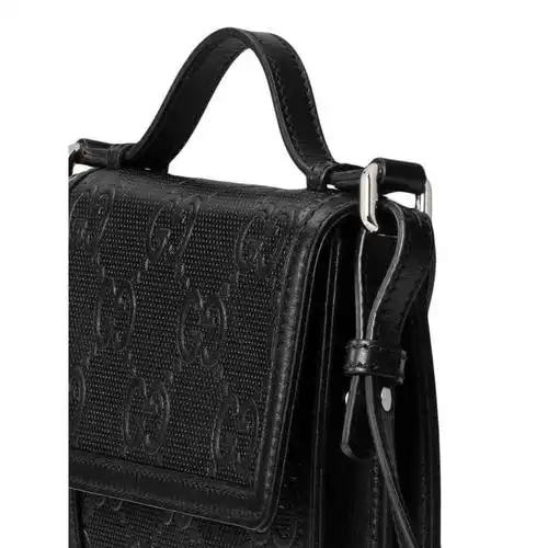 古驰gucci 邮差包男士奢侈品gg 浮雕图案邮差包 黑色 均码【图片 价格