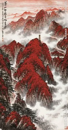 万山红遍设计图_国画 - 魏紫熙_绘画书法_文化艺术_设计图库_昵图网
