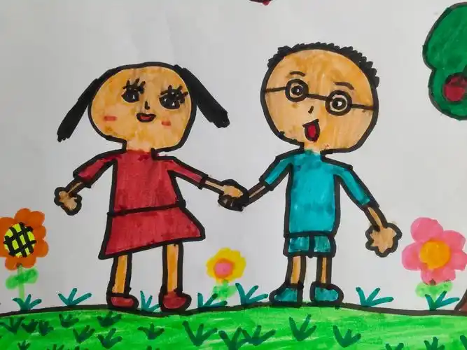 小学美术老师的幸福时刻,课堂作业(十一)《手拉手·好朋友》