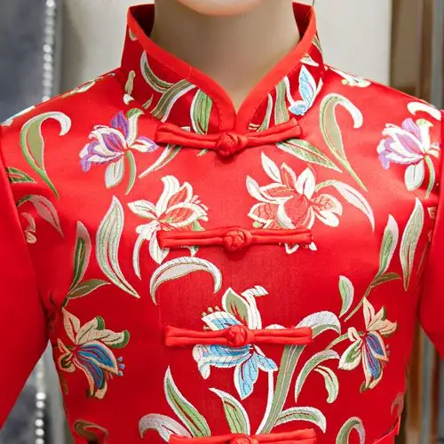 女童连衣裙春秋女孩中国风唐装旗袍公主裙新年装花童喜庆礼服演出