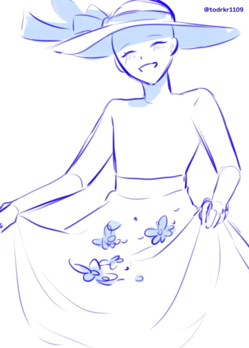 【板绘素材】女孩子们的裙装pose-「单人线稿」