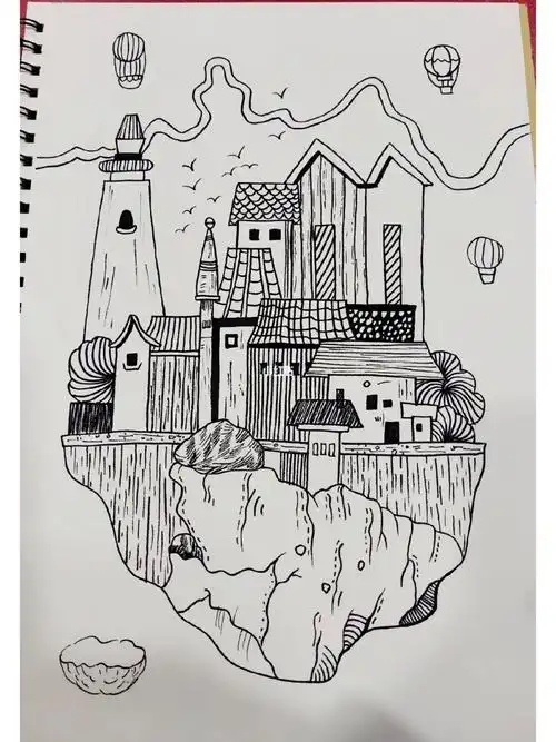 创意线描风景画