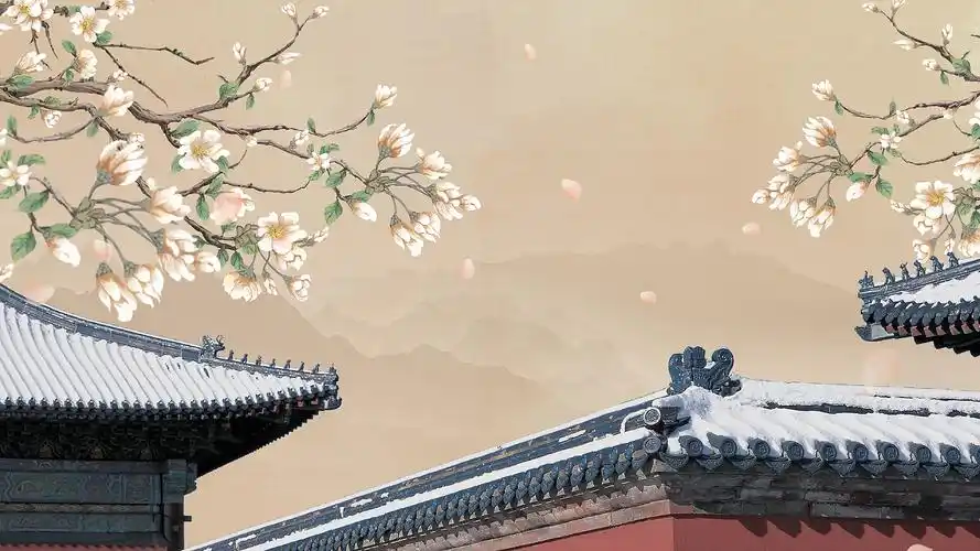 4k唯美淡雅复古水墨飘落古风宫廷背景mp4