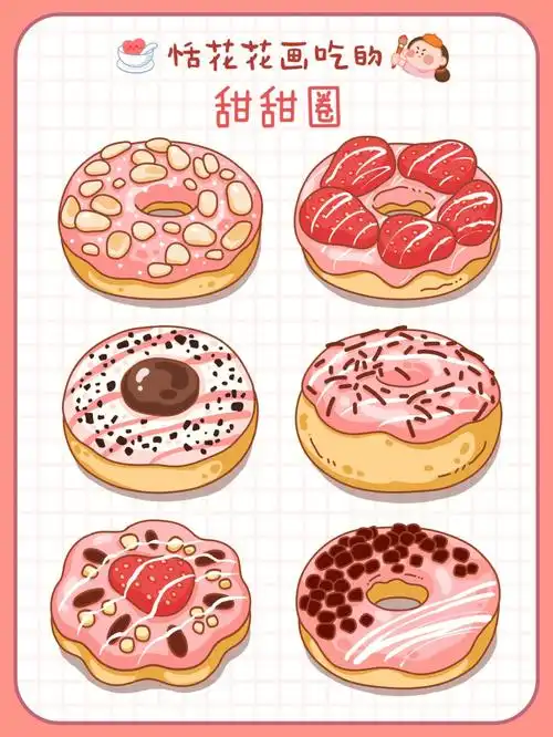 原创美食插画78甜点系甜甜圈简笔画