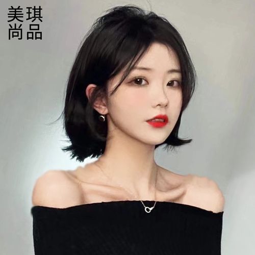 假发女短发波波头真人发丝短卷发自然网红减龄中分八字刘海全头套