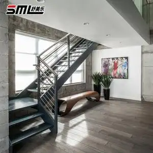 loft双跑轻奢别墅阁楼家用复式定制整体室内双梁钢木楼梯玻璃护栏