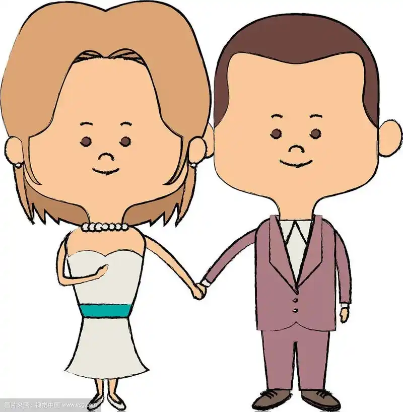 可爱的夫妻,丈夫,妻子穿着婚纱快乐