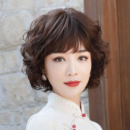 奥美美福假发短发女夏减龄卷发头套羊毛卷真人整顶假发